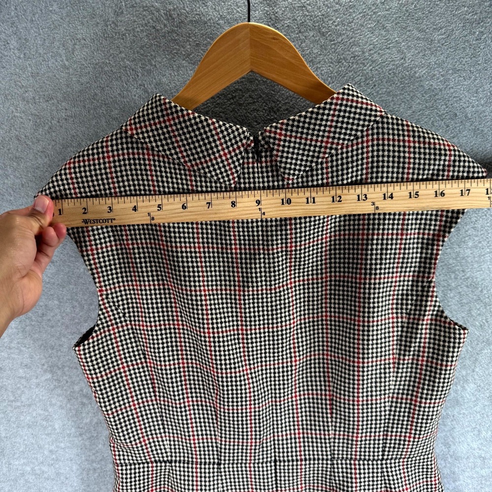 Brooks Brothers Sheath Dress Women 8 Black‎ Red Wool Houndstooth Moon British - Picture 12 of 14